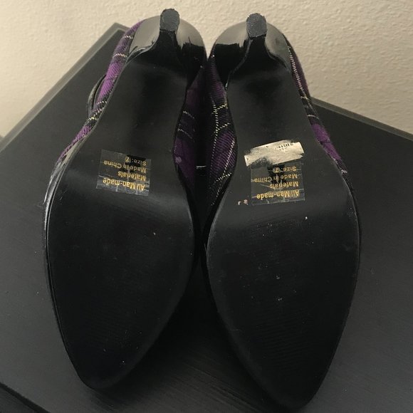 Wet Seal Purple/Gold Plaid Platform Heels with Ankle Strap - Picture 5 of 6